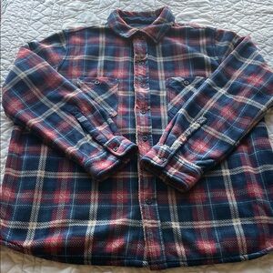 Men's Plaid Flannel Shirt Coat - Red and Blue